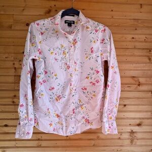 Lands' End Button Down Shirt Pink Floral Cottage Garden Feminine Women's Size 2